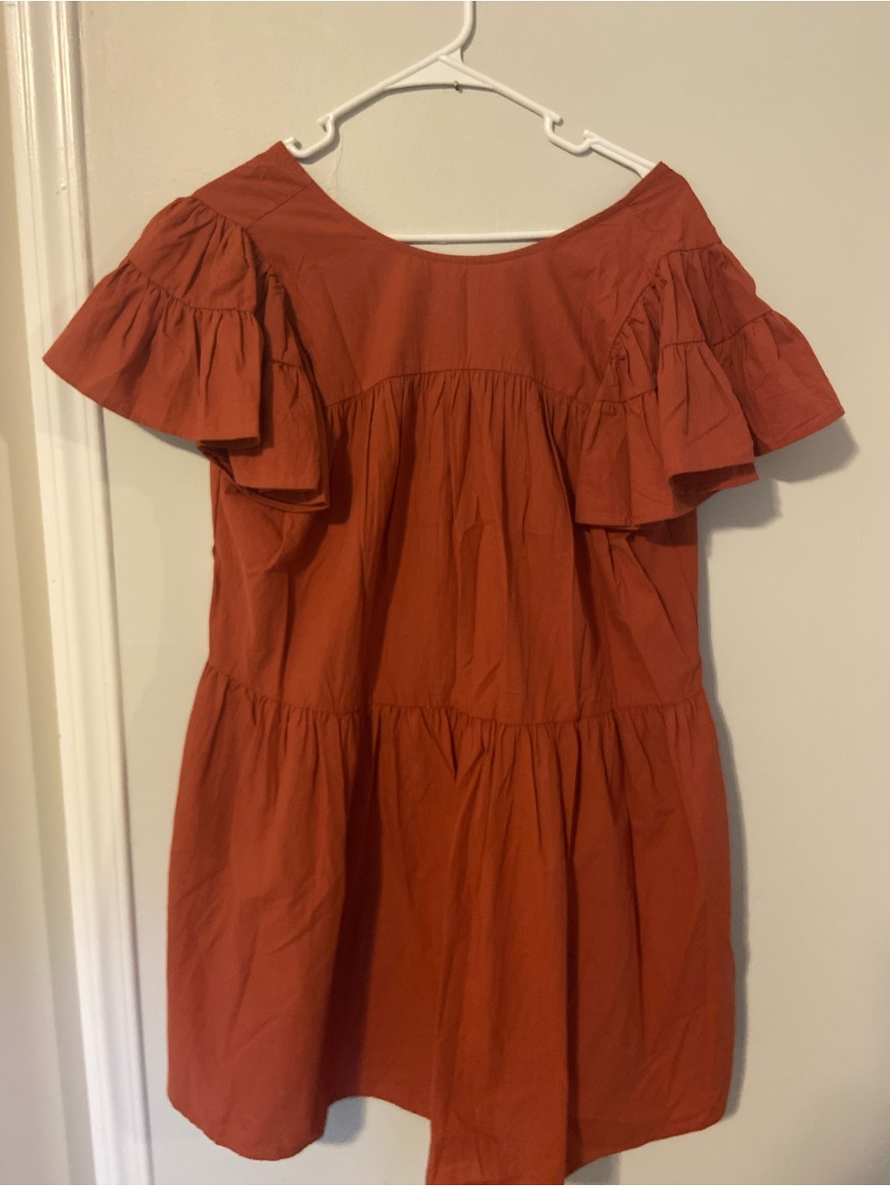 Women’s Ruffle Sleeve Mini Dress in Rust